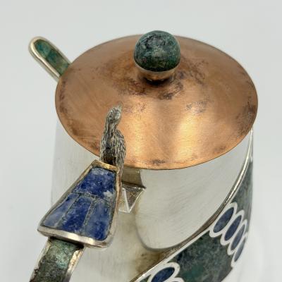  Los Castillo Wolmar Castillo Peacock Creamer Sugar Pot Ladle W Malachite Lapis Inlay