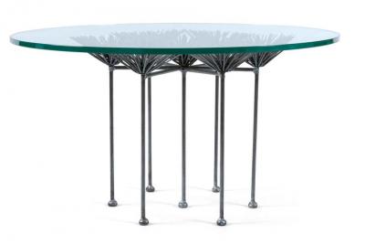  Lost City Arts Brutalist Silver Gilt Floral Table with Glass Top by Lost City Arts