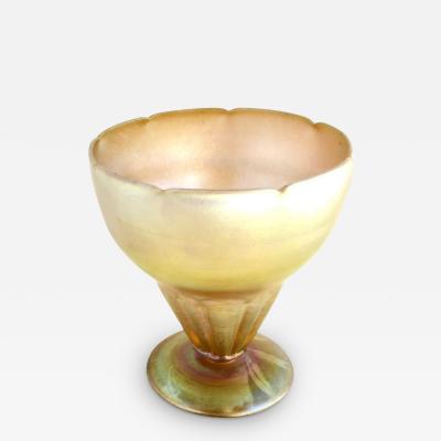  Louis C Tiffany Furnaces Inc Green Iridescent Favrile Glass Compote by Tiffany Signed Nash circa 1920