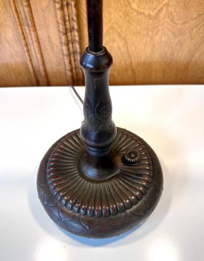Louis C Tiffany Furnaces Inc Rare Green Linenfold Double Student Table Lamp Tiffany Studio
