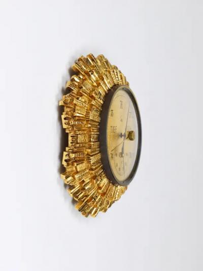  Lufft Lufft Sunburst Golden Brass Wall Weather Station Barometer Thermometer 1950s