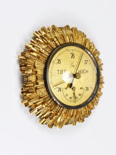  Lufft Lufft Sunburst Golden Brass Wall Weather Station Barometer Thermometer 1950s