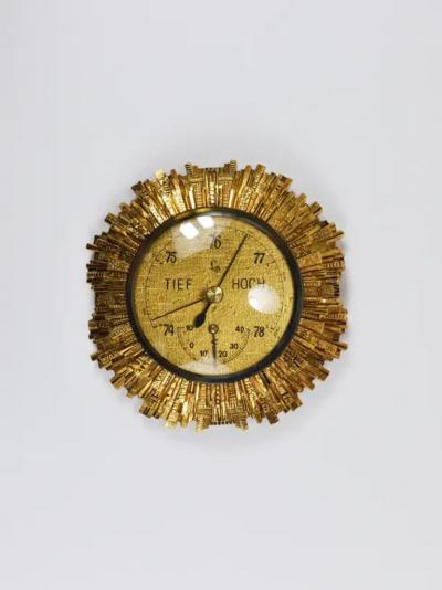  Lufft Lufft Sunburst Golden Brass Wall Weather Station Barometer Thermometer 1950s
