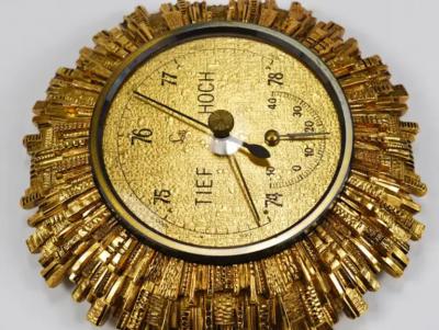  Lufft Lufft Sunburst Golden Brass Wall Weather Station Barometer Thermometer 1950s