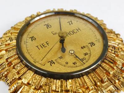  Lufft Lufft Sunburst Golden Brass Wall Weather Station Barometer Thermometer 1950s