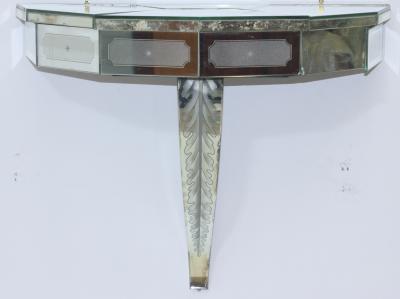  Luigi Brusotti Mirrored Glass Console with 3 Compartments by Luigi Brusotti 1930 Italy