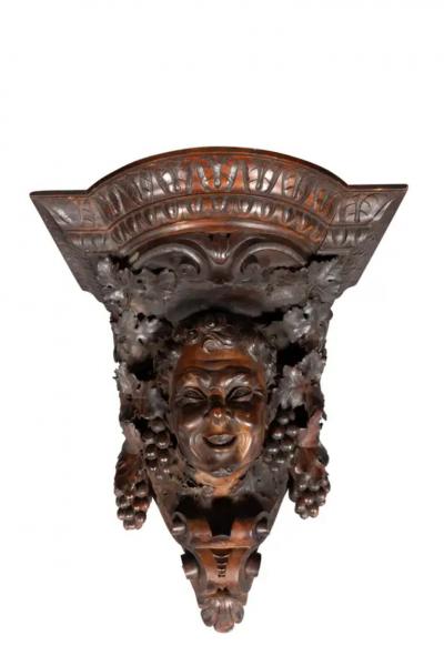  Luigi Frullini Pair Of Renaissance Revival Carved Walnut Wall Brackets By Luigi Frullini
