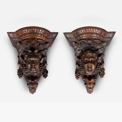 Luigi Frullini Pair Of Renaissance Revival Carved Walnut Wall Brackets By Luigi Frullini