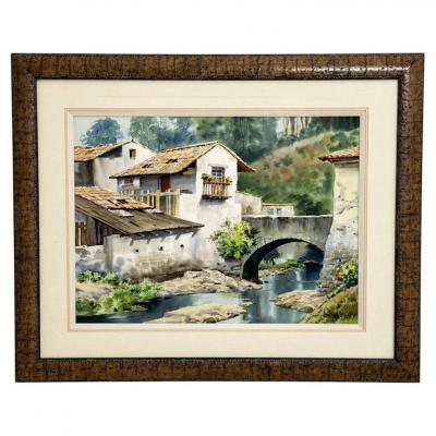  Luis Ricardo Amendolla Luis Amendolla Mexican 1939 2000 Watercolor Village Landscape Signed