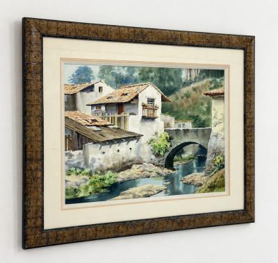  Luis Ricardo Amendolla Luis Amendolla Mexican 1939 2000 Watercolor Village Landscape Signed