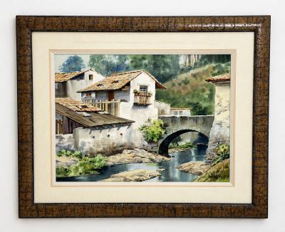  Luis Ricardo Amendolla Luis Amendolla Mexican 1939 2000 Watercolor Village Landscape Signed