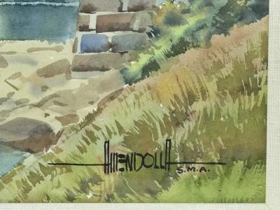 Luis Ricardo Amendolla Luis Amendolla Mexican 1939 2000 Watercolor Village Landscape Signed