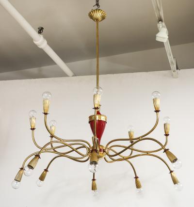  Lumi 1950s Modern Large 18 Arm Brass Italian Chandelier By Lumi