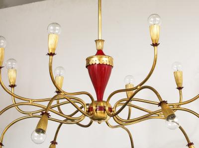  Lumi 1950s Modern Large 18 Arm Brass Italian Chandelier By Lumi