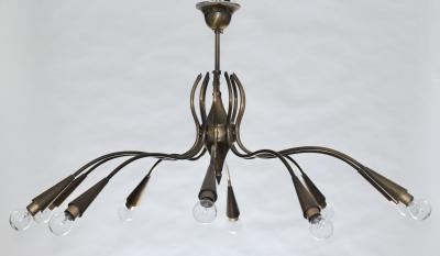  Lumi Brass Chandelier Designed by Oscar Torlasco for Lumi 1960 Italy