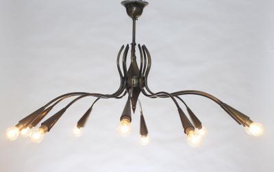  Lumi Brass Chandelier Designed by Oscar Torlasco for Lumi 1960 Italy
