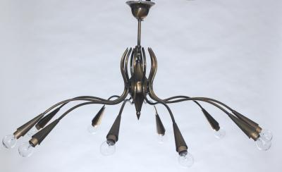  Lumi Brass Chandelier Designed by Oscar Torlasco for Lumi 1960 Italy