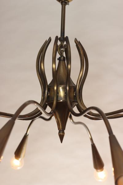  Lumi Brass Chandelier Designed by Oscar Torlasco for Lumi 1960 Italy