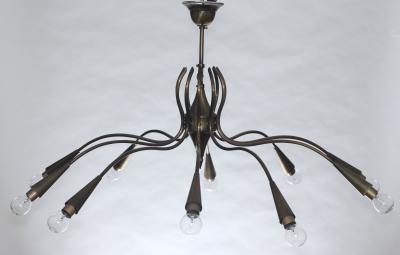  Lumi Brass Chandelier Designed by Oscar Torlasco for Lumi 1960 Italy
