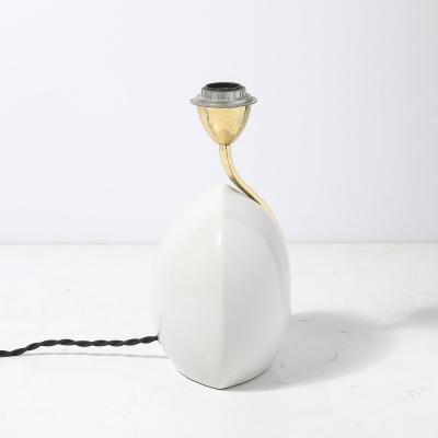  Lumi Mid Century White Ceramic Polished Brass Sculptural Table Lamps by Lumi Murano