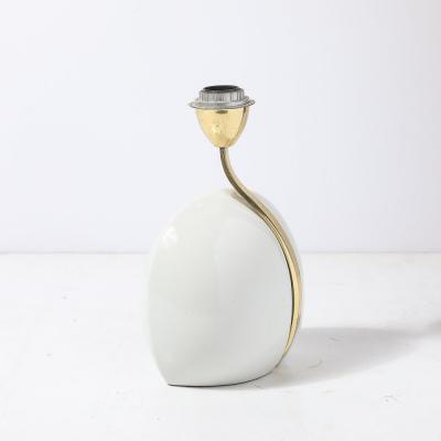  Lumi Mid Century White Ceramic Polished Brass Sculptural Table Lamps by Lumi Murano