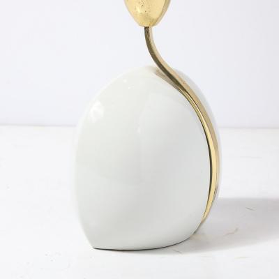  Lumi Mid Century White Ceramic Polished Brass Sculptural Table Lamps by Lumi Murano
