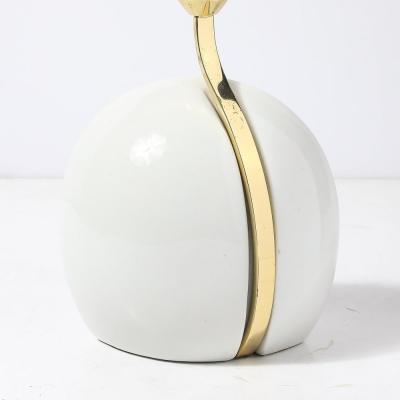  Lumi Mid Century White Ceramic Polished Brass Sculptural Table Lamps by Lumi Murano