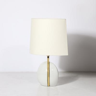  Lumi Mid Century White Ceramic Polished Brass Sculptural Table Lamps by Lumi Murano