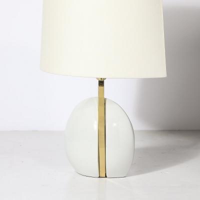  Lumi Mid Century White Ceramic Polished Brass Sculptural Table Lamps by Lumi Murano