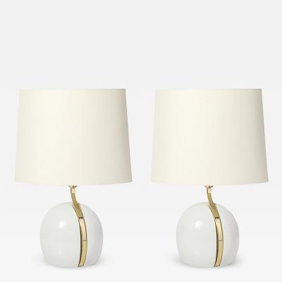  Lumi Mid Century White Ceramic Polished Brass Sculptural Table Lamps by Lumi Murano