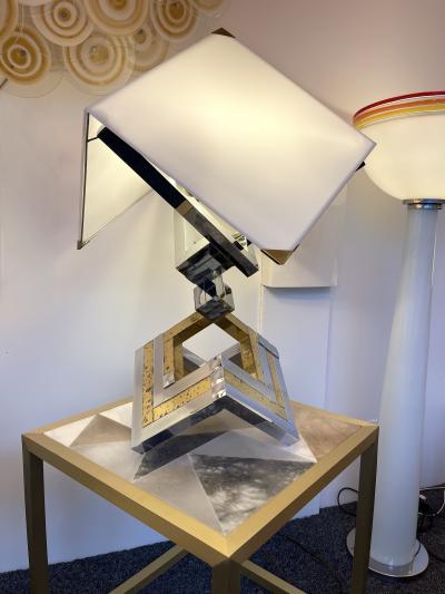  Lumica Pair of Brass and Metal Chrome Lamps by Lumica Spain 1970s