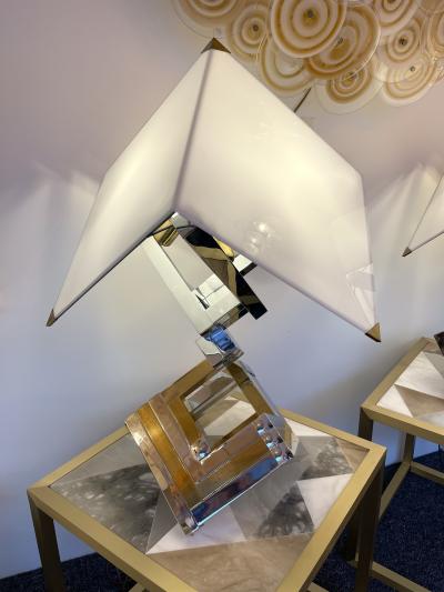  Lumica Pair of Brass and Metal Chrome Lamps by Lumica Spain 1970s