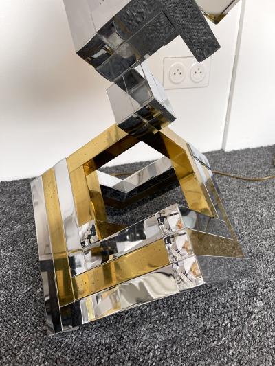  Lumica Pair of Brass and Metal Chrome Lamps by Lumica Spain 1970s