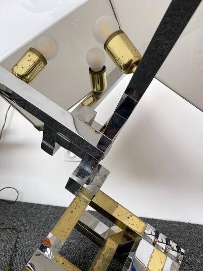  Lumica Pair of Brass and Metal Chrome Lamps by Lumica Spain 1970s