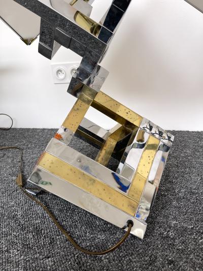  Lumica Pair of Brass and Metal Chrome Lamps by Lumica Spain 1970s