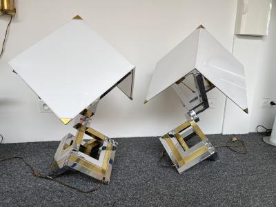  Lumica Pair of Brass and Metal Chrome Lamps by Lumica Spain 1970s