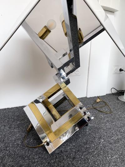  Lumica Pair of Brass and Metal Chrome Lamps by Lumica Spain 1970s