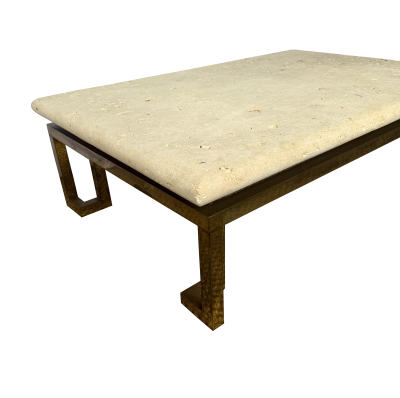  Luten Clarey Stern LCS Fossil Stone and Brass Coffee Table by Luten Clary Stern Inc circa 1980
