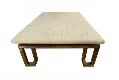  Luten Clarey Stern LCS Fossil Stone and Brass Coffee Table by Luten Clary Stern Inc circa 1980