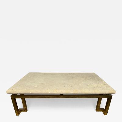  Luten Clarey Stern LCS Fossil Stone and Brass Coffee Table by Luten Clary Stern Inc circa 1980