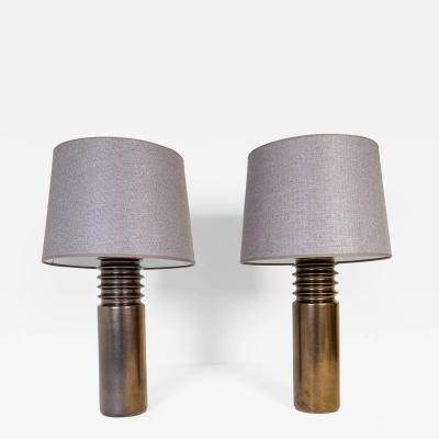  Luxus Mid Century Modern Pair of Ceramic Brutalist Table Lamps Luxus Sweden 1970s