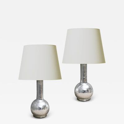  Luxus Pair of Craquelure Mirrored Glass Table Lamps by Luxus