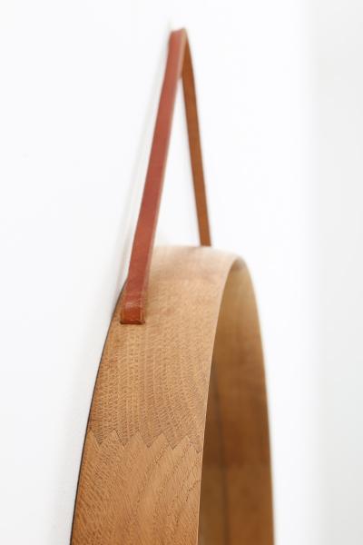  Luxus Round Swedish Midcentury Mirror in Oak by Uno O sten Kristiansson for Luxus