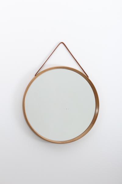  Luxus Round Swedish Midcentury Mirror in Oak by Uno O sten Kristiansson for Luxus