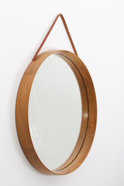  Luxus Round Swedish Midcentury Mirror in Oak by Uno O sten Kristiansson for Luxus
