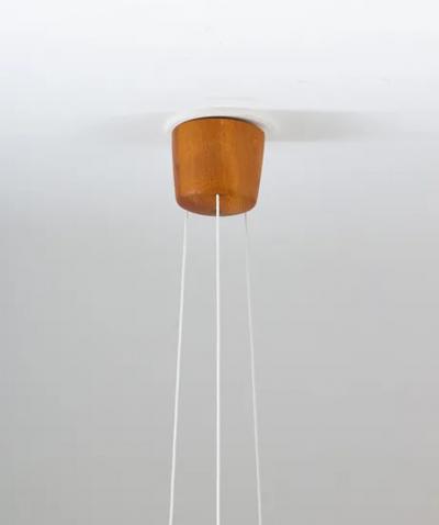  Luxus Swedish Midcentury Pendant in Oak and Opaline Glass by Luxus