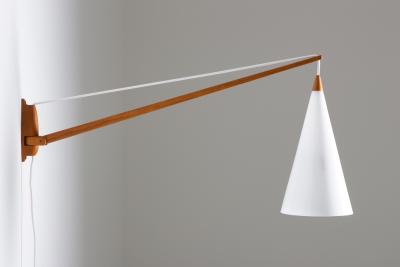  Luxus Swedish Midcentury Swiveling Wall Lamp in Acrylic and Teak by Luxus