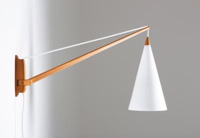  Luxus Swedish Midcentury Swiveling Wall Lamp in Acrylic and Teak by Luxus
