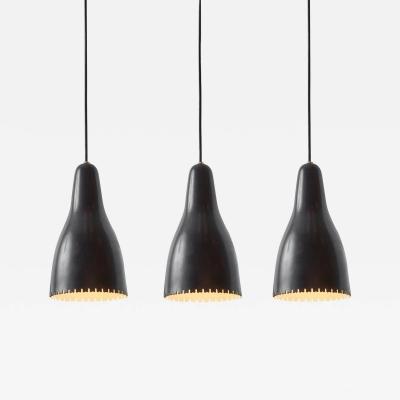  Lyfa 1950s Bent Karlby Black Painted Metal Brass Pendant Lamp for Lyfa