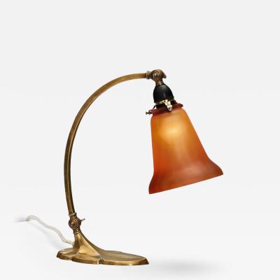  Lyfa Brass Table Lamp with Leaf Base by Lyfa Denmark First Half of the 20th Century